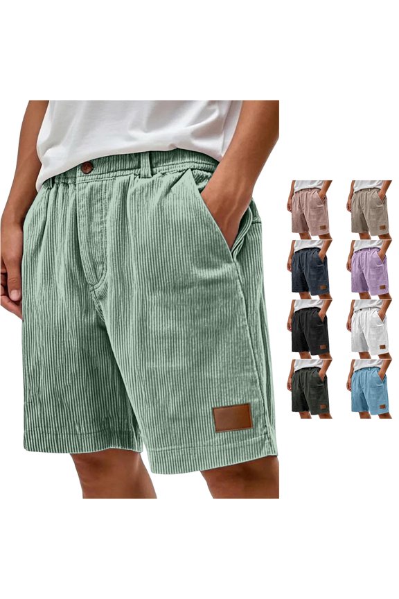 Men's Leather Patch Shorts Vertical Striped Elastic Waist Daily Weekend Bermudas