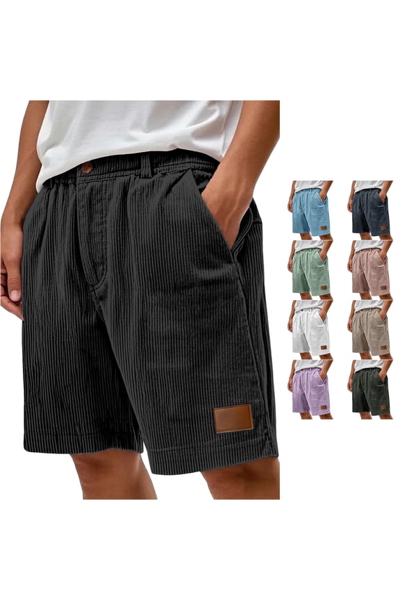 Men's Leather Patch Shorts Vertical Striped Elastic Waist Daily Weekend Bermudas