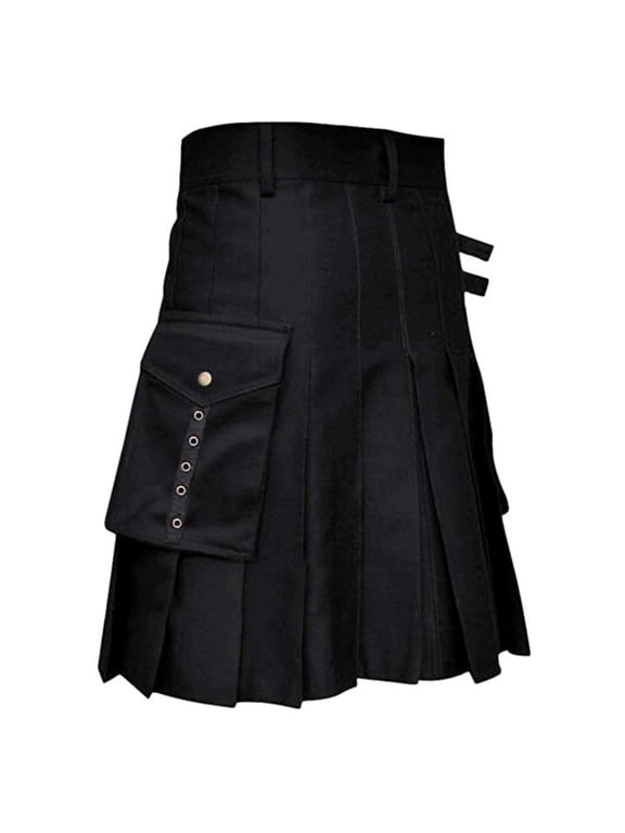 Men's Pleated Utility Kilt Button Pocket Slim Party Daily Bottoms