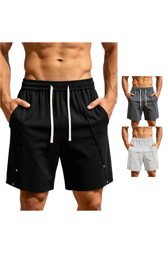 Men's Rivet Detail Drawstring Shorts Straight Cut Street Gym Training Bermudas