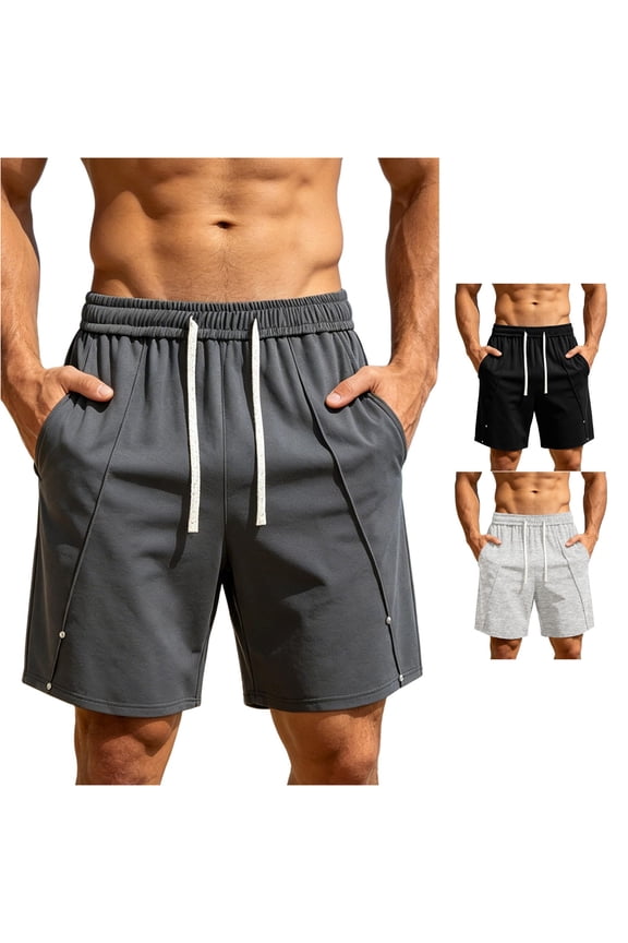 Men's Rivet Detail Drawstring Shorts Straight Cut Street Gym Training Bermudas