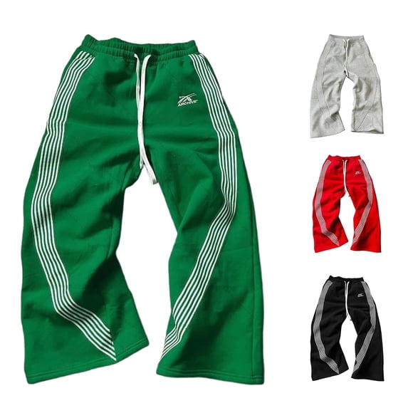 SONXAHE Men's Side Stripe Printed Sweatpants Drawstring Waist Wide Leg Trouser