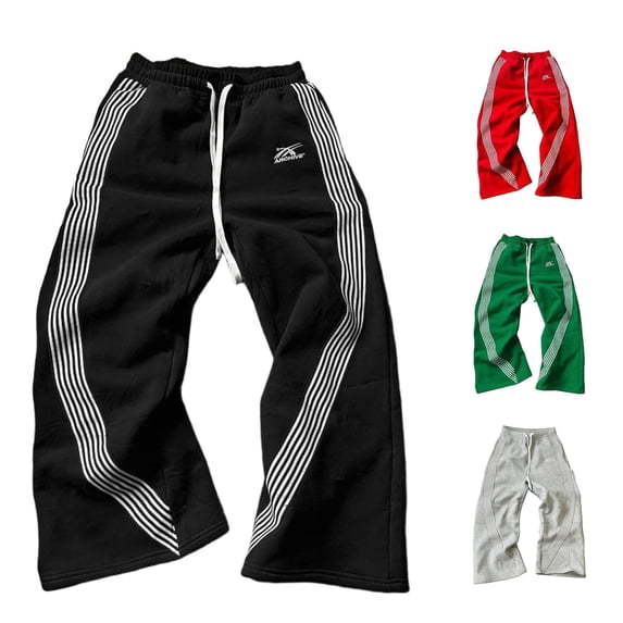 SONXAHE Men's Side Stripe Printed Sweatpants Drawstring Waist Wide Leg Trouser