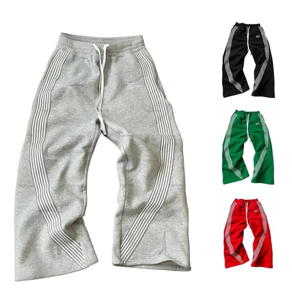 SONXAHE Men's Side Stripe Printed Sweatpants Drawstring Waist Wide Leg Trouser