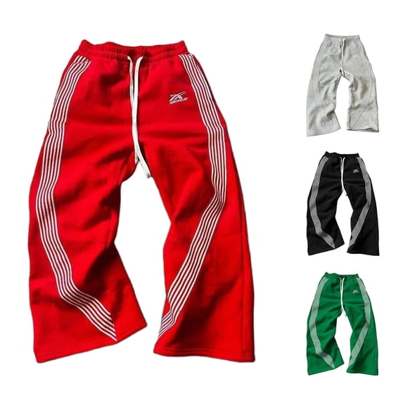 SONXAHE Men's Side Stripe Printed Sweatpants Drawstring Waist Wide Leg Trouser