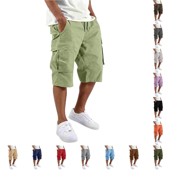 SONXAHE Men's Solid Cargo Bermudas Multi Flap Pocket Relaxed Cut Summer Vacation Shorts
