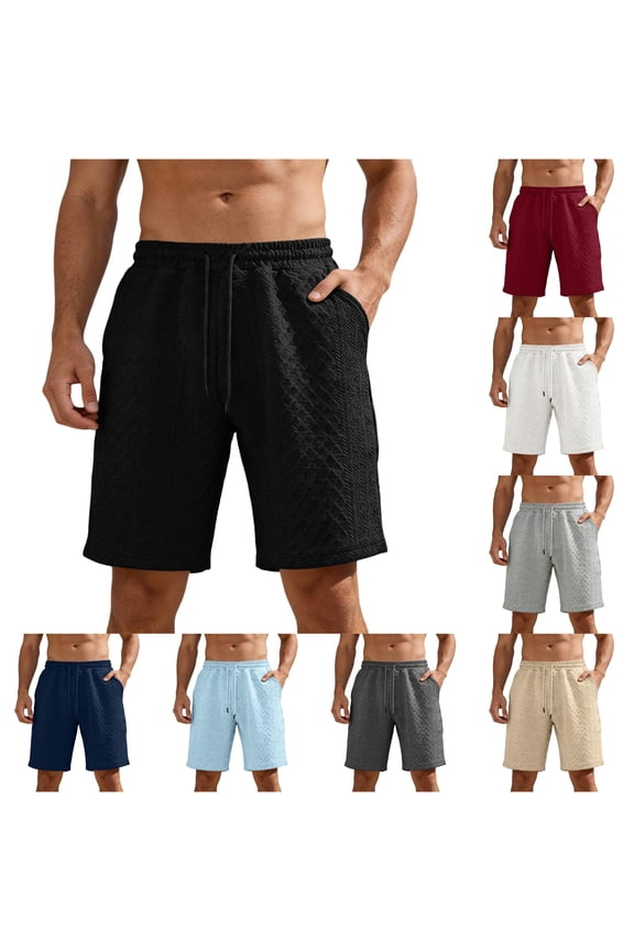 Men's Textured Drawstring Shorts Relaxed Fit Outdoor Daily Training Bermudas