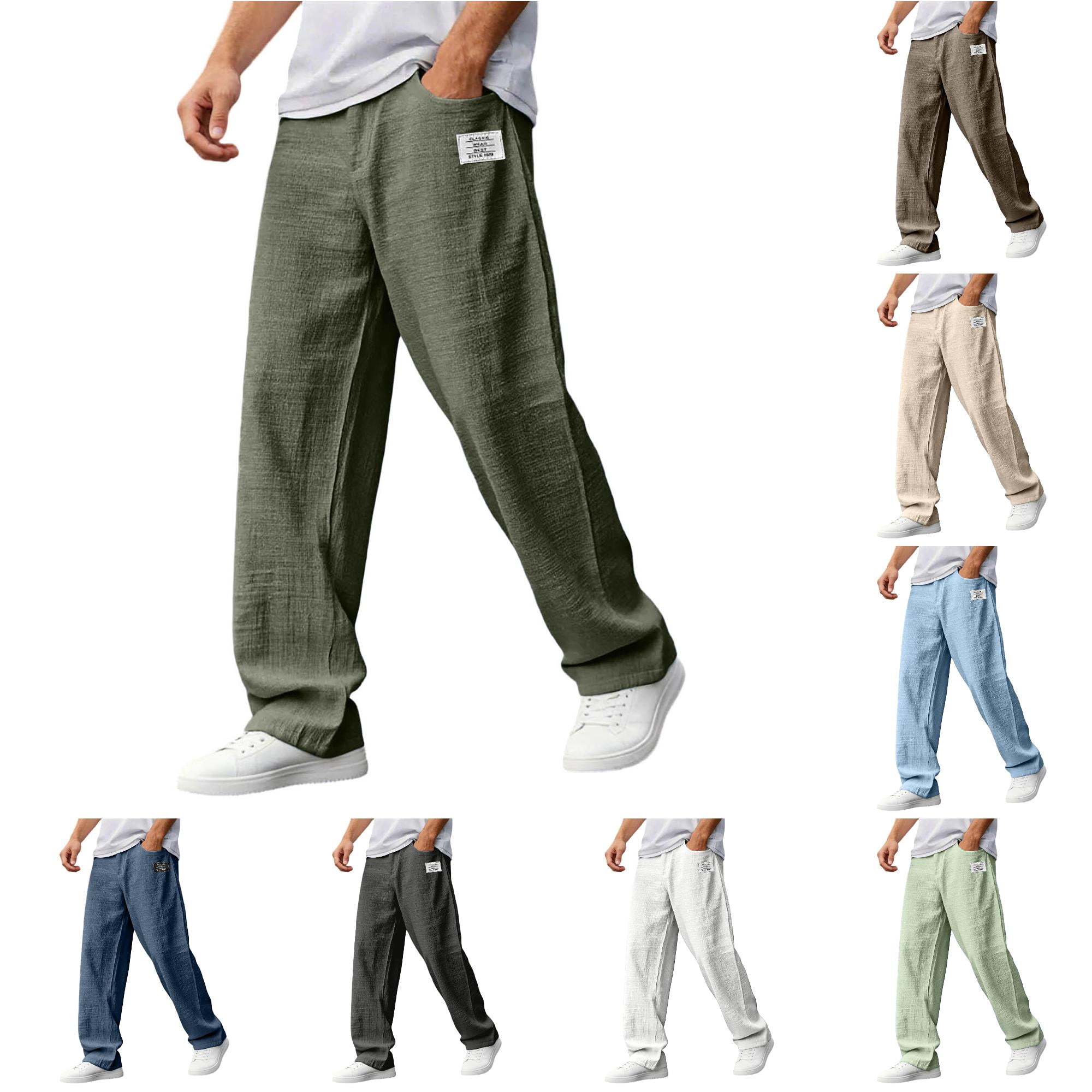SONXAHE Men's Textured Linen Straight Leg Trousers Front Label