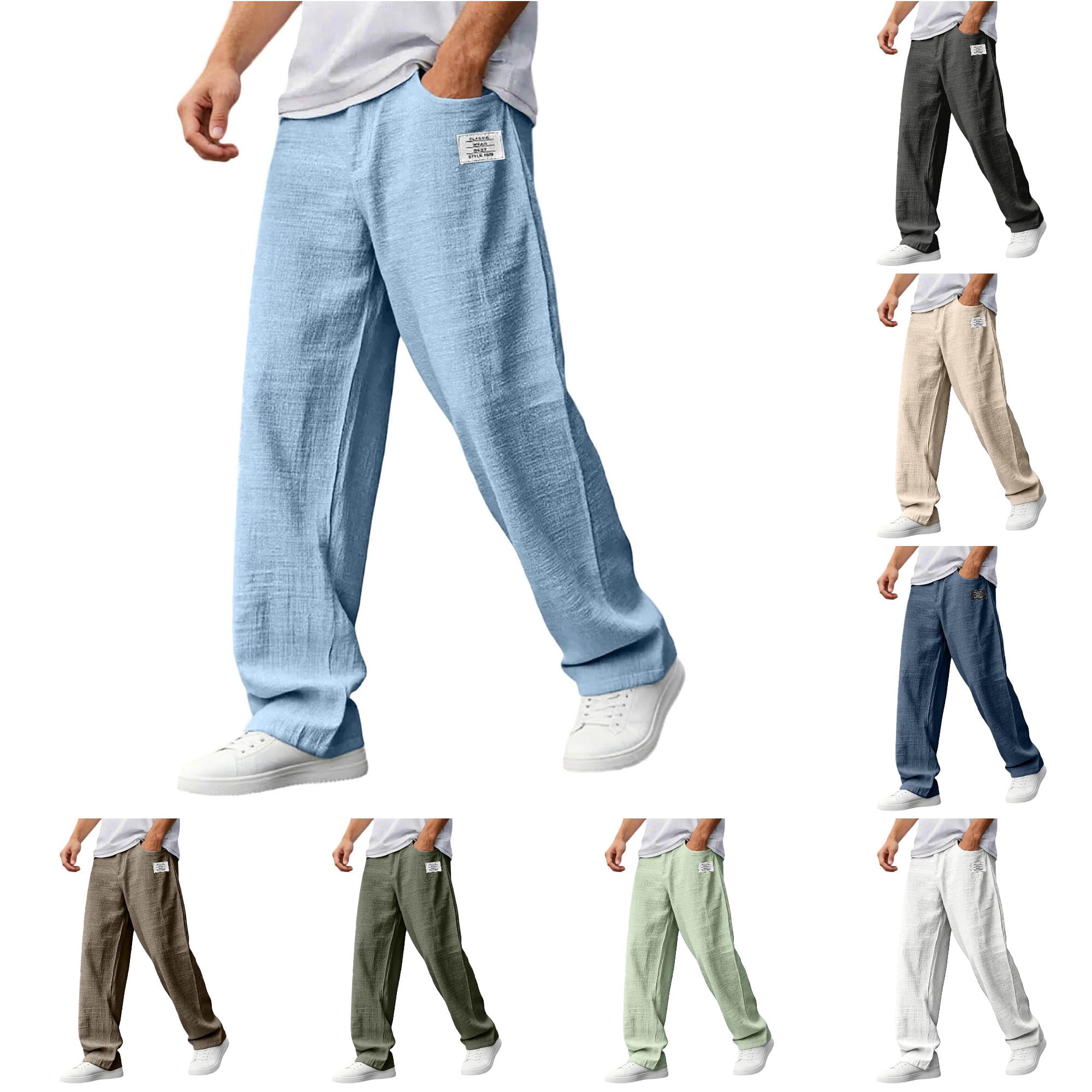 SONXAHE Men's Textured Linen Straight Leg Trousers Front Label