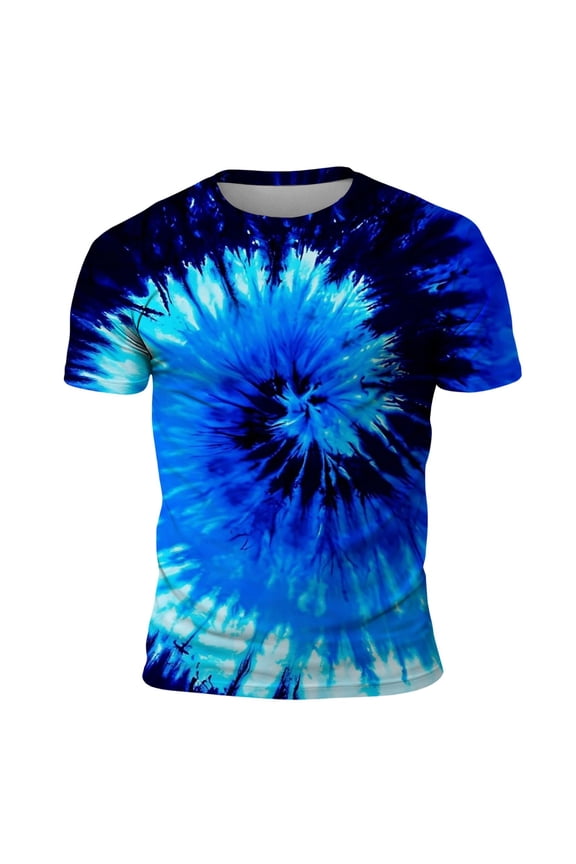 Men's Tie Dye Print T Shirt Vibrant Swirl Pattern Crew Neck Casual Short Sleeve Tee