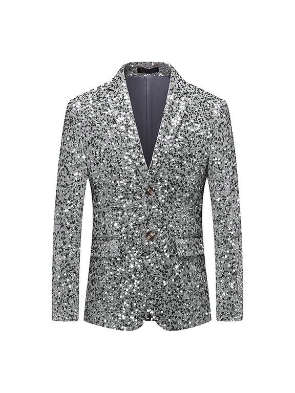 Mens Glitter Sequin Single Blazers Slim Fit Party Club Wear Suit Jacket