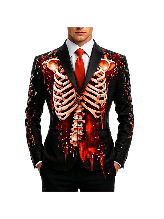 Mens Halloween Skeleton Suit Jacket X Ray Gothic Halloween Party Festival Outerwear Blazer