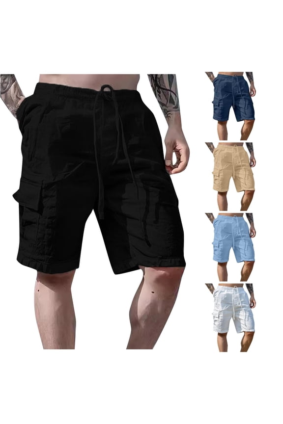 Mens Solid Cargo Shorts multi pocket relaxed bottoms