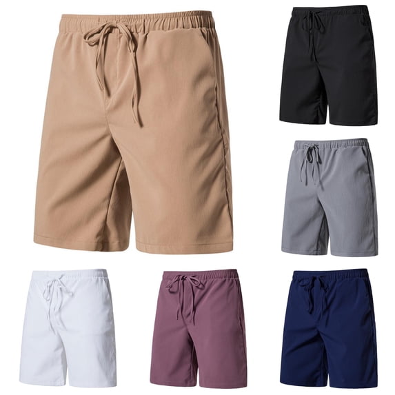 SONXAHE Mens Solid Casual Shorts Drawstring Waist Side Pockets Daily Wear Bottoms