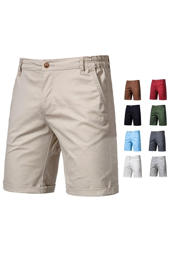 Mens Solid Chino Shorts Button Closure Side Pockets Daily Bottoms