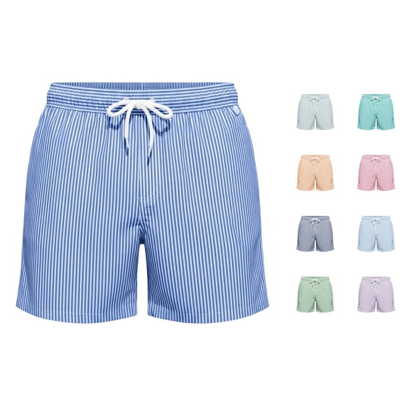 SONXAHE Men's Vertical Stripe Swim Shorts Drawstring Elastic Waist Beach Bottoms Blue Size L