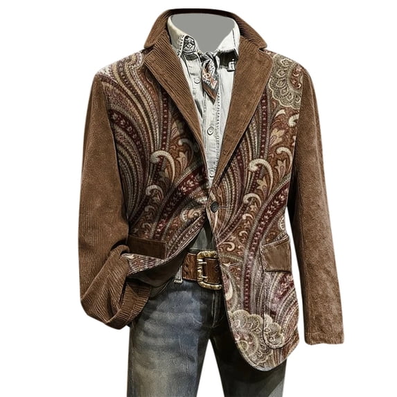 SONXAHE Paisley Print Blazer For Men Notch Lapel Long Sleeve Loose Casual Coat