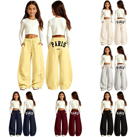 SONXAHE Paris‑Letter‑Print Sweatpants for Little Girl Print Casual Pants Bottoms