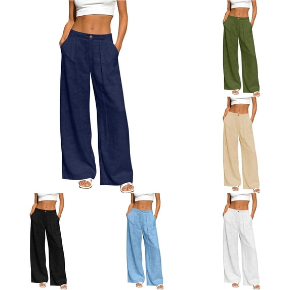 SONXAHE Pleated Front Wide Leg Pants for Women Button Closure Office Weekend Long Trousers