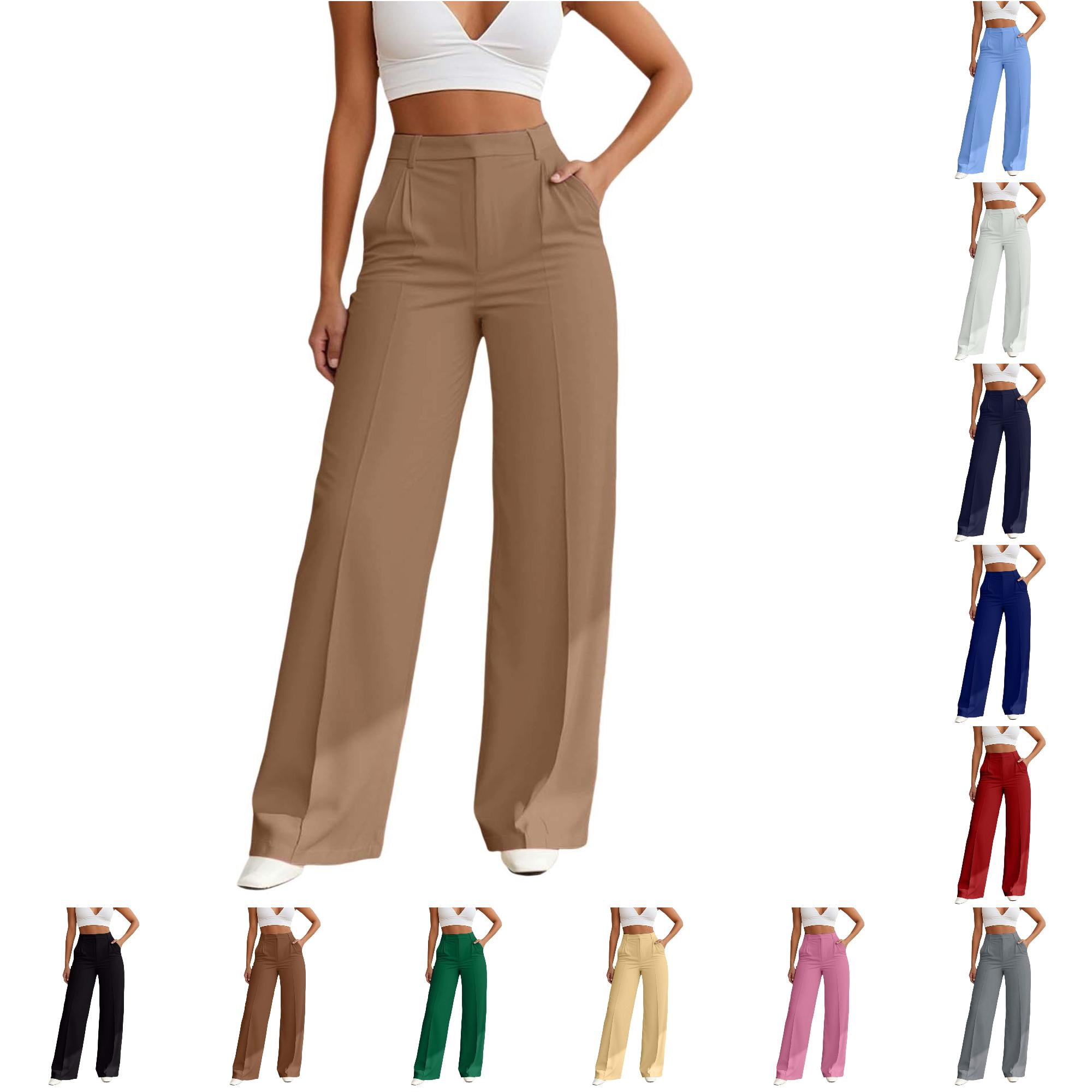 SONXAHE Pleated High Rise Wide Leg Pants For Women Front Seam Neat
