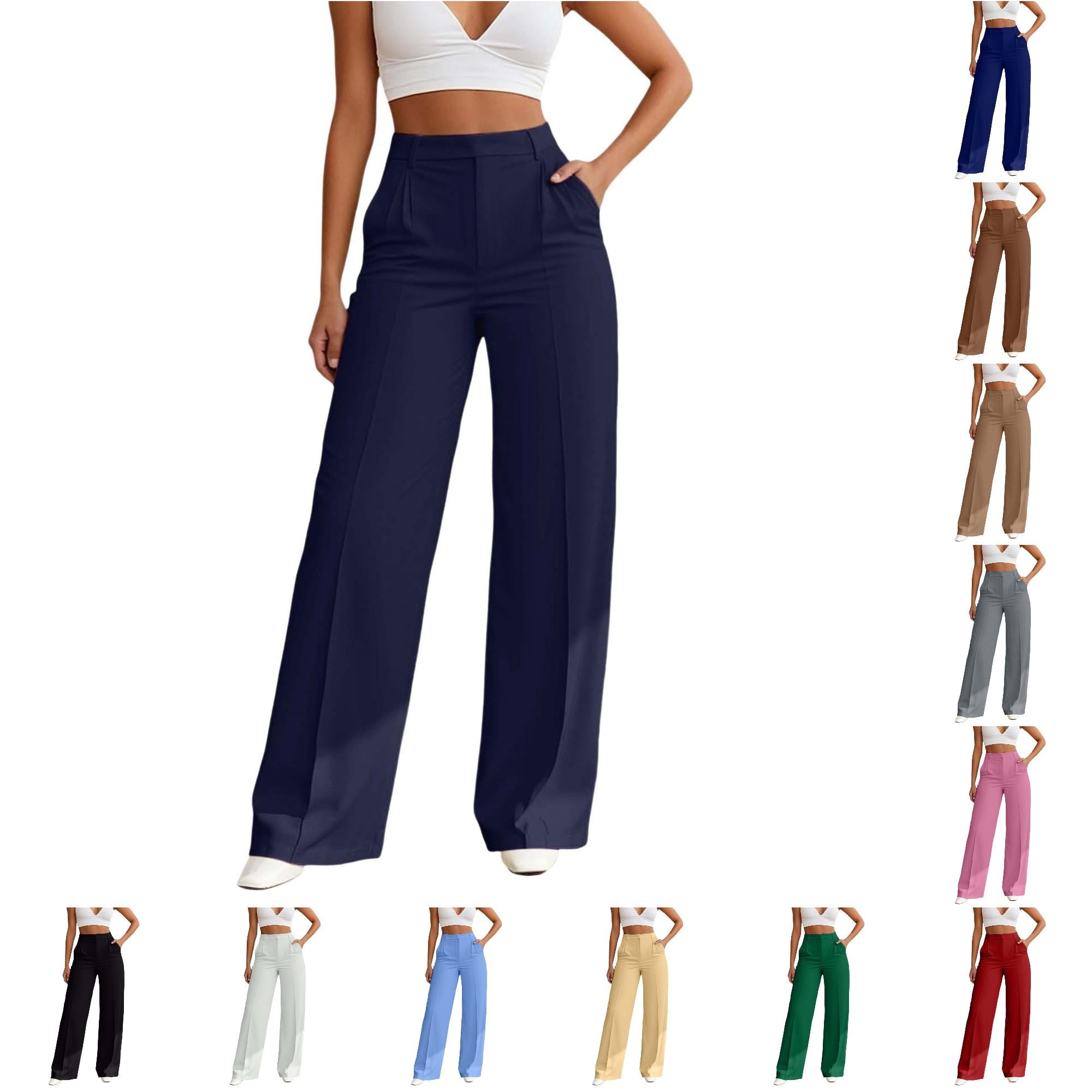 SONXAHE Pleated High Rise Wide Leg Pants For Women Front Seam Neat