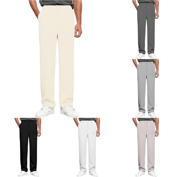 SONXAHE Pleated Straight Trousers For Men Button Waist Neat Cut Fall Daily Work Dress Pants