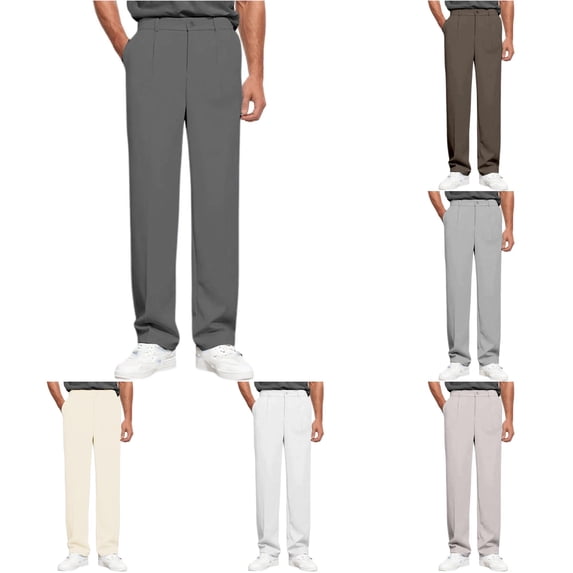 SONXAHE Pleated Straight Trousers For Men Button Waist Neat Cut Fall Daily Work Dress Pants