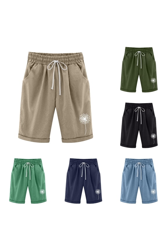 Printed Knee Length Shorts for Women Drawstring Elastic Waist Outdoor Bermudas