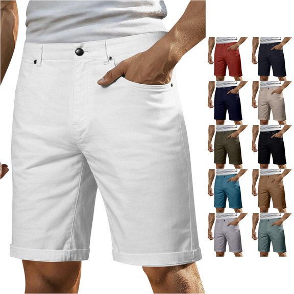 SONXAHE Rolled-Hem Chino Shorts for men Straight-Fit Weekend Golf Knee-Length Pants