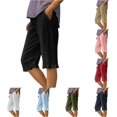 thumbnail image 1 of SONXAHE Ruffle Hem Knee Length Capri Pants for Women Side Pocket Weekend Walk Cropped Trousers, 1 of 4