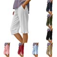 thumbnail image 1 of SONXAHE Ruffle Hem Knee Length Capri Pants for Women Side Pocket Weekend Walk Cropped Trousers, 1 of 4