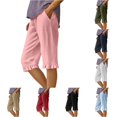 thumbnail image 1 of SONXAHE Ruffle Hem Knee Length Capri Pants for Women Side Pocket Weekend Walk Cropped Trousers, 1 of 4