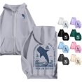 thumbnail image 1 of SONXAHE Shark Print Zip Up Hoodie Womens Oversized Long Sleeve Pocket Jacket Casual Outerwear, 1 of 6