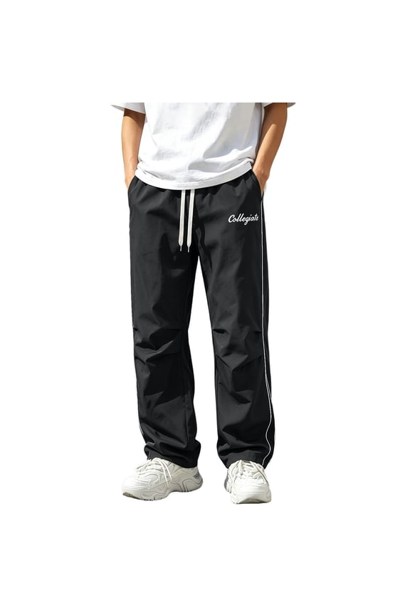 Side-Striped Drawstring Track Pants for Men Ruched Casual Campus Pant