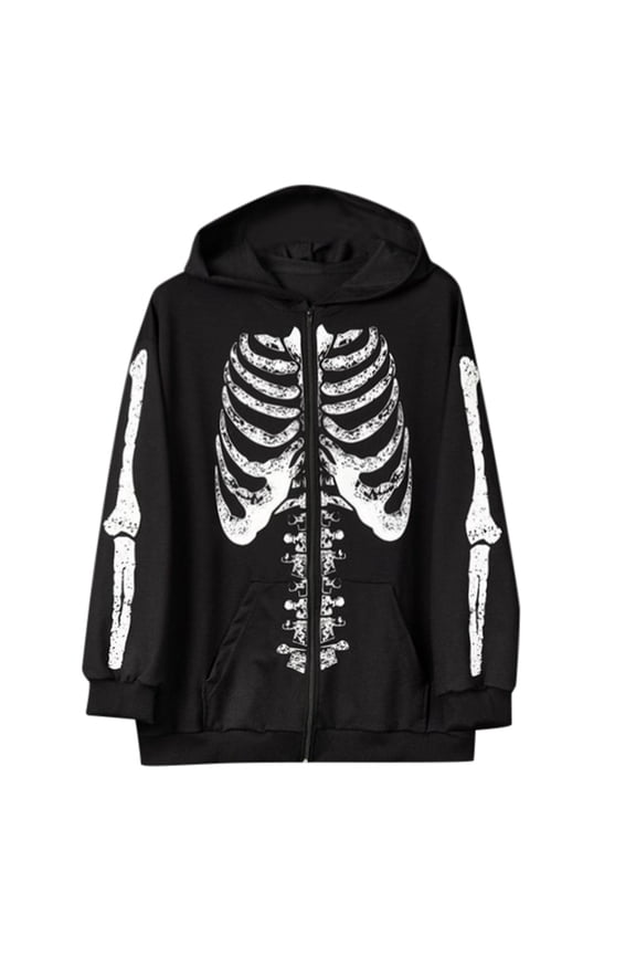 Skeleton Zip-Up Hoodie for Women Baggy Fall Halloween Hooded Jackets