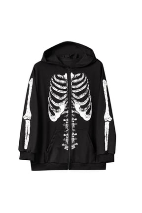 Skeleton Zip-Up Hoodie for Women Baggy Fall Halloween Hooded Jackets