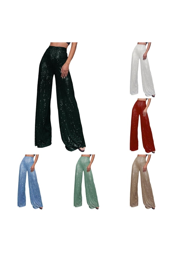 Sparkly Sequin Wide Leg Pants For Women Flowy Loose Trousers For Party Holiday Night Summer Occasions