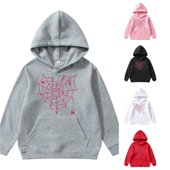 SONXAHE Spider Web Hoodie for Big Girls Long Sleeve Cute Hooded Sweatshirt Holiday Pullover Tops,Grey