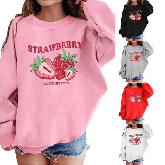SONXAHE Strawberry Print Sweatshirt for Toddler Girls Long Sleeve Casual Sweatshirts Daily Sweat Tops,Pink