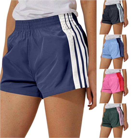 SONXAHE Stripe Print Athletic Shorts For Women Elastic Waist Active Workout Bottoms
