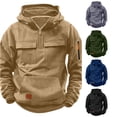 thumbnail image 1 of SONXAHE Boys Athletic Hoodies Solid Color Utility Pocket Zipper Hooded Sweathshirt Casual Pullover Top,Khaki, 1 of 6