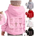 thumbnail image 1 of SONXAHE Girl's Double Side Print Hoodie Bow Cross Bible Verse Back Pattern Hooded Sweatshirt Long Sleeve Hoodies Faith Casual Youth Pullover Sweatshirt,Pink, 1 of 5