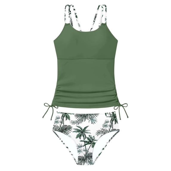 SONXAHE Girls Soft Tankini Set Drawstring Side Summer Beach Two Piece Swimwear