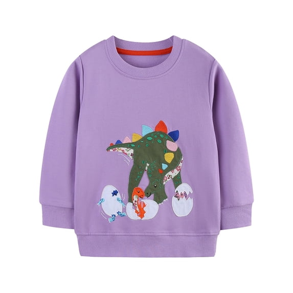 SONXAHE Toddler Boy's Dinosaur Egg Applique Sweatshirt Crewneck Long Sleeve Playwear Pullover Daily Sweatshirt,Purple
