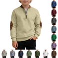 thumbnail image 1 of SONXAHE Toddler Boy's Leather Patch Sweatshirt Half Zip Long Sleeve Sweatshirts Daily Wear Pullover Top,Beige, 1 of 4