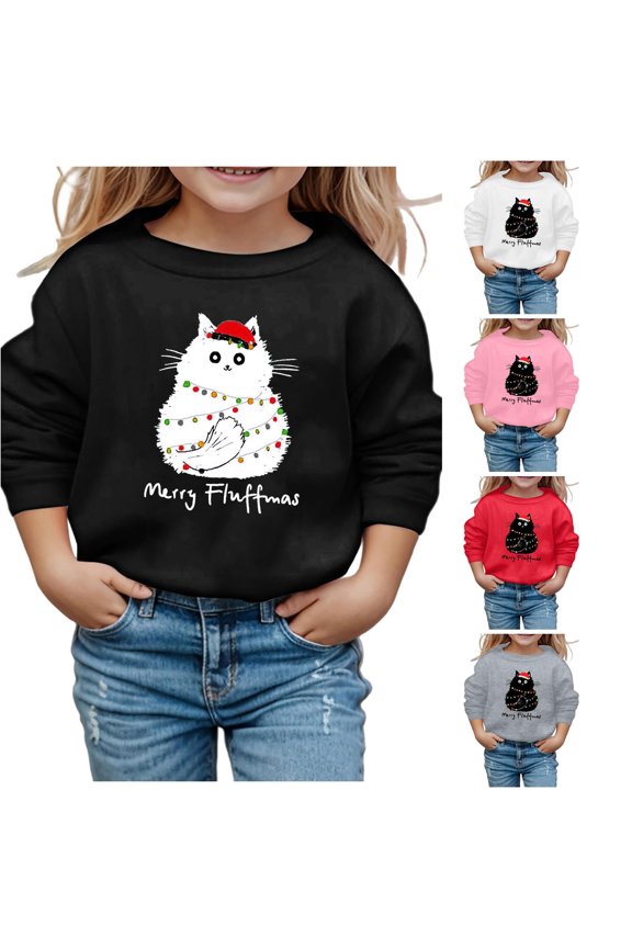 Toddler Girl's Cat Graphic Sweatshirt Long Sleeve Sweatshirts Sweat Tops Soft Sweatshirts,Black