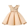 thumbnail image 1 of SONXAHE Toddler Girl's Dress Fly Sleeve V Neck Satin Evening Dress Wedding Birthday Pageant Party Ball Gown Beige, 1 of 3
