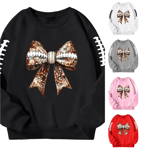 SONXAHE Toddler Girl's Football Bow Sleeve Print Sweatshirt Long Sleeve Graphic Sweatshirts Game Day Sweat Tops,Black