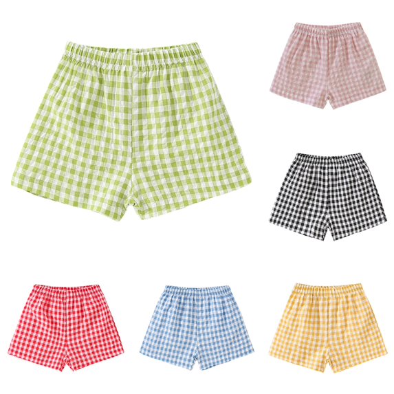 SONXAHE Toddler Girl's Gingham‑Print Casual Shorts Elastic Waist for Summer Trip Trousers