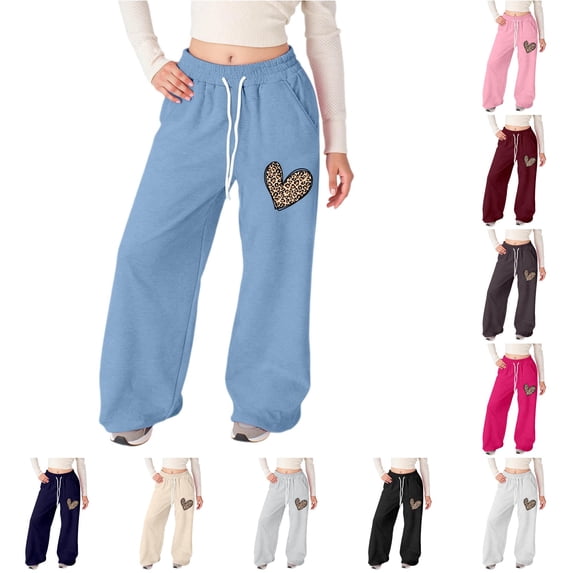 SONXAHE Toddler Girl's Loose‑Fit Sweatpants Leopard‑Heart Printed Trousers